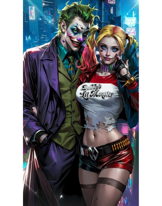 Joker ve Harley Quinn Kapı Direk Kaplama Folyosu BASKILI STİCKER Sağ-Sol 2 Adet 22*50 CM