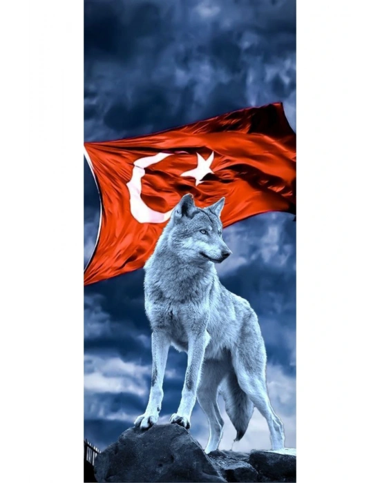 Kurt ve Türk Bayrağı Kapı Direk Kaplama Folyosu BASKILI STİCKER Sağ-Sol 2 Adet 22*50 CM