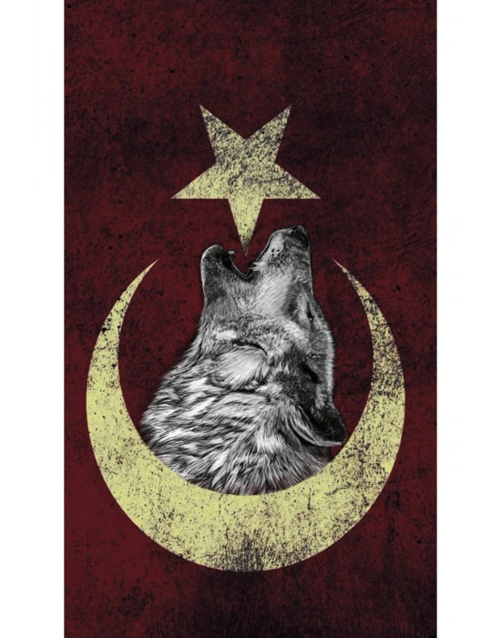 Uluyan Kurt ve Türk Bayrağı Kapı Direk Kaplama Folyosu BASKILI STİCKER Sağ-Sol 2 Adet 22*50 CM