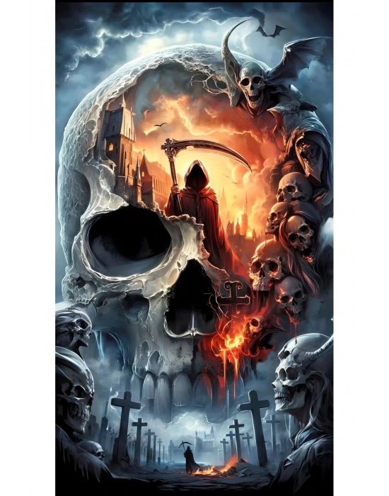 Kuru Kafa ve Azrail Kapı Direk Kaplama Folyosu BASKILI STİCKER Sağ-Sol 2 Adet 22*50 CM