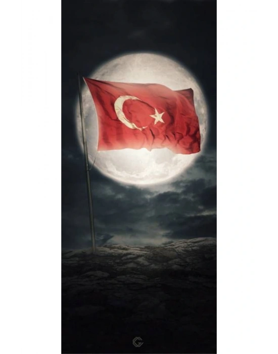 Türk Bayrağı Kapı Direk Kaplama Folyosu BASKILI STİCKER Sağ-Sol 2 Adet 22*50 CM