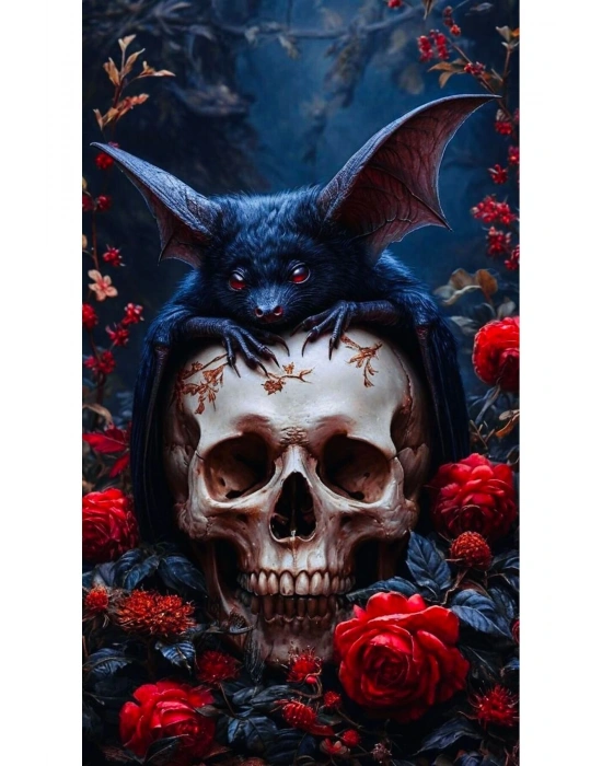 Yarasa ve Kuru Kafa Kapı Direk Kaplama Folyosu BASKILI STİCKER Sağ-Sol 2 Adet 22*50 CM