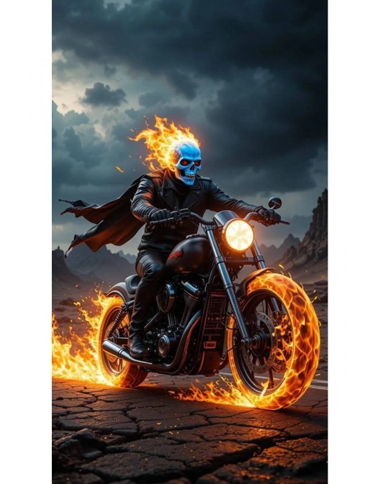 Ghost-Rider Kapı Direk Kaplama Folyosu BASKILI STİCKER Sağ-Sol 2 Adet 22*50 CM