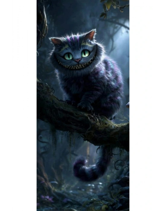 Cheshire Kedisi Kapı Direk Kaplama Folyosu BASKILI STİCKER Sağ-Sol 2 Adet 22*50 CM