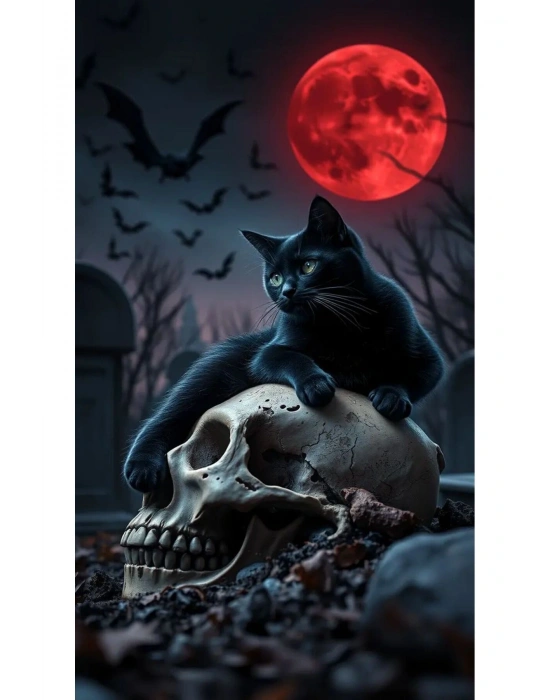 Kedi ve Kuru Kafa Kapı Direk Kaplama Folyosu BASKILI STİCKER Sağ-Sol 2 Adet 22*50 CM