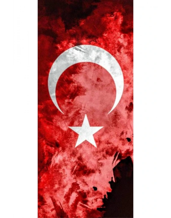 Türk Bayrağı ve Kurt Kapı Direk Kaplama Folyosu BASKILI STİCKER Sağ-Sol 2 Adet 22*50 CM