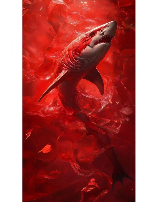 Kırmızı Köpek Balığı Kapı Direk Kaplama Folyosu BASKILI STİCKER Sağ-Sol 2 Adet 22*50 CM