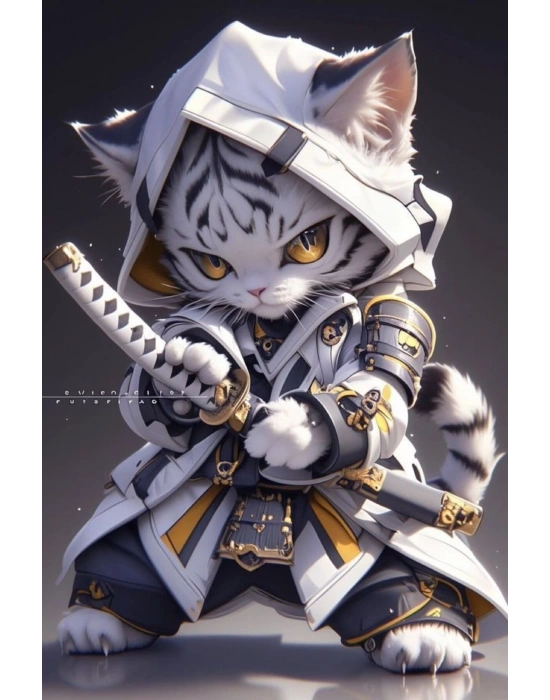 Samuray Kedi Kapı Direk Kaplama Folyosu BASKILI STİCKER Sağ-Sol 2 Adet 22*50 CM