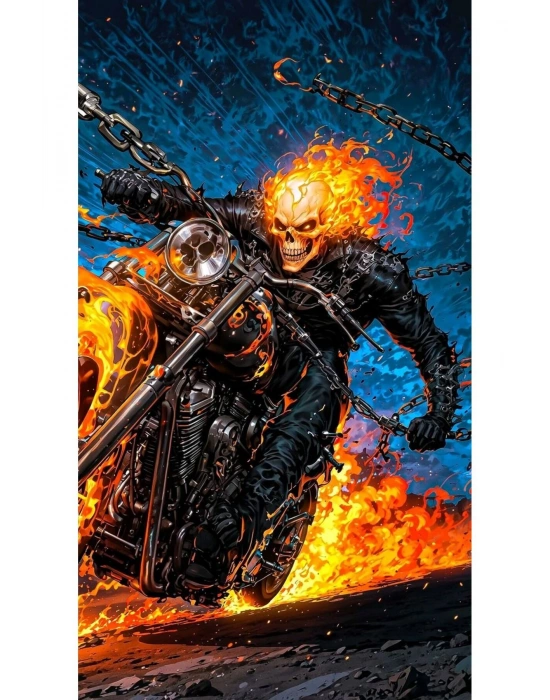 Ghost-Rider Kapı Direk Kaplama Folyosu BASKILI STİCKER Sağ-Sol 2 Adet 22*50 CM