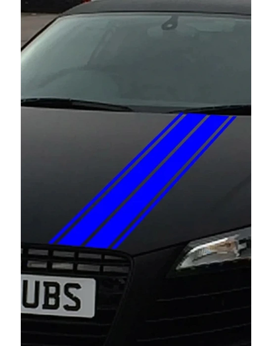Çift Şerit Araba Kaput Sticker - Oto Sticker - 120x15cm