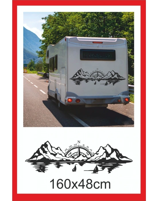 Pusula Deniz Dağ Orman Doğa Manzara Off Road Kamp Karavan Sticker