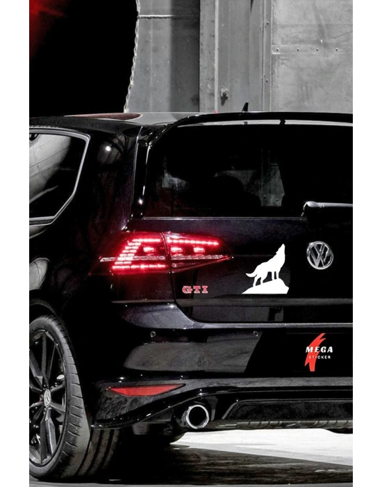 Uluyan Kurt Araba, Motorsiklet, Kask, Laptop, Cam Sticker 14x13 Cm