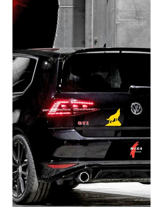 Uluyan Kurt Araba, Motorsiklet, Kask, Laptop, Cam Sticker 14x13 Cm