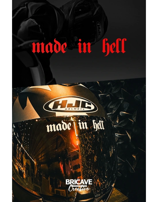 Made in Hell Yazı JDM Motosiklet Kask Etiket Sticker 10x2cm
