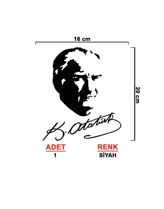 Atatürk Imza Sticker - Atatürk Sticker - Oto Sticker - Araba Sticker - Araç Sticker - 16cm X 20cm