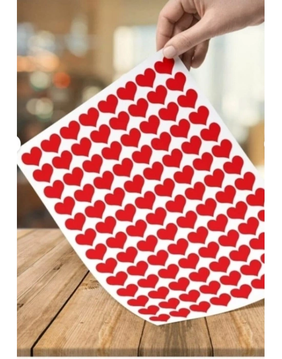 110 Adet 2 Cm Yapışkanlı Kalp Şekilli Kırmızı Sticker Etiket
