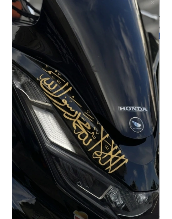 Honda PCX için Ön Grenaj Uyumlu Kelime-i Tevhid Dua Sticker Etiket (30CMx7CM)