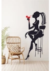 Bar Taburesi Ve Kadın Silüet Dekoratif Dekoratif Duvar Sticker - Duvar Dekoru - Duvar Süsü