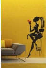 Bar Taburesi Ve Kadın Silüet Dekoratif Dekoratif Duvar Sticker - Duvar Dekoru - Duvar Süsü
