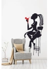 Bar Taburesi Ve Kadın Silüet Dekoratif Dekoratif Duvar Sticker - Duvar Dekoru - Duvar Süsü