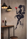 Bar Taburesi Ve Kadın Silüet Dekoratif Dekoratif Duvar Sticker - Duvar Dekoru - Duvar Süsü