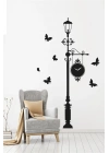 Street Clock Sokak Lambası Ve Kelebekler Dekoratif Duvar Sticker Duvar Süsü