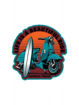 Mavi Vespa Araba, Motorsiklet, Kask, Laptop,cam Sticker 12x12 Cm