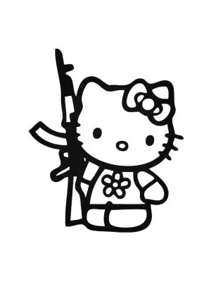 Hello Kitty With Gun Araba Oto Arma Duvar Ev Dekoratif Çıkartma Sticker 20 cm