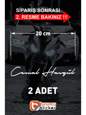 Size Özel İsim İmzası 2 Adet Ad Soyad - İmza Etiket- Oto Sticker -20 Cm - Motor Sticker