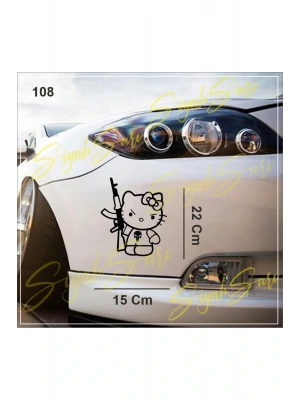 Hello Kitty Silahlı Decal Araba Oto Araç Sticker Etiket Folyo