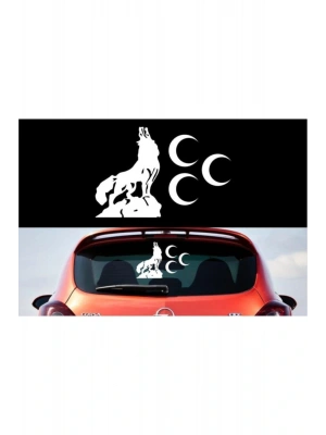 Oto Sticker Uluyan 33x20cm Bozkurt Üç Hilal Kurt Araba 3 Hilal Araba Stickeri