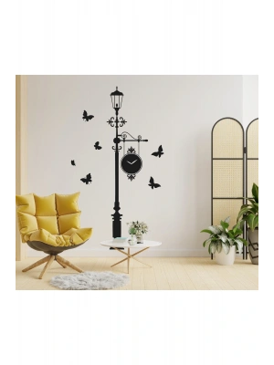 Street Clock Sokak Lambası Ve Kelebekler Dekoratif Duvar Sticker Duvar Süsü