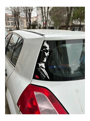 Oto aksesuar sticker beyaz folyo Atatürk silüeti ve imzası