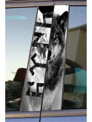 KAPI DİREĞİ KAPLAMASI BEYAZ SİYAH KURT BASKILI 22*50 CM