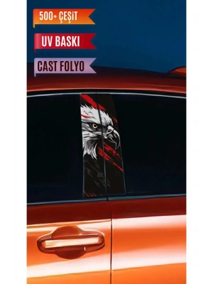 Araç Kapı Direk Kaplama Folyosu Kartal Desenli (Sağ Sol Takım) (2 Adet) - 22x50 Cm