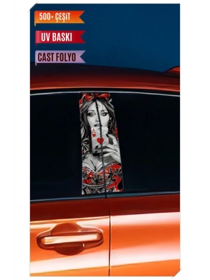 Araç Kapı Direk Kaplama Folyosu Kız Desenli (Sağ Sol Takım) (2 Adet) - 22x50 Cm