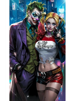 Joker ve Harley Quinn Kapı Direk Kaplama Folyosu BASKILI STİCKER Sağ-Sol 2 Adet 22*50 CM