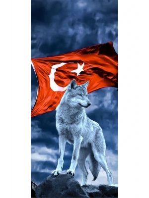 Kurt ve Türk Bayrağı Kapı Direk Kaplama Folyosu BASKILI STİCKER Sağ-Sol 2 Adet 22*50 CM