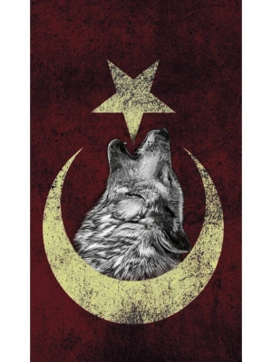 Uluyan Kurt ve Türk Bayrağı Kapı Direk Kaplama Folyosu BASKILI STİCKER Sağ-Sol 2 Adet 22*50 CM