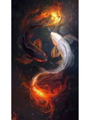 Japon Balıkları Kapı Direk Kaplama Folyosu BASKILI STİCKER Sağ-Sol 2 Adet 22*50 CM