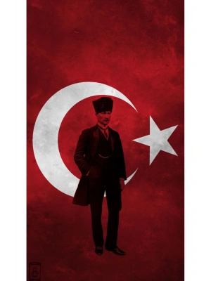 Atatürk ve Türk Bayrağı Kapı Direk Kaplama Folyosu BASKILI STİCKER Sağ-Sol 2 Adet 22*50 CM