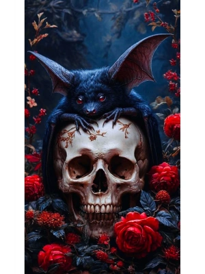 Yarasa ve Kuru Kafa Kapı Direk Kaplama Folyosu BASKILI STİCKER Sağ-Sol 2 Adet 22*50 CM