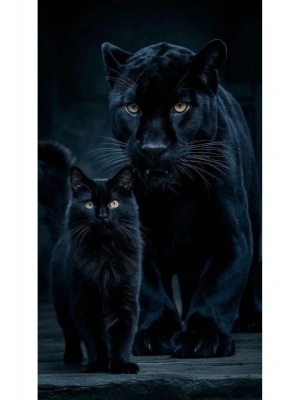 Kedi ve Panter Kapı Direk Kaplama Folyosu BASKILI STİCKER Sağ-Sol 2 Adet 22*50 CM