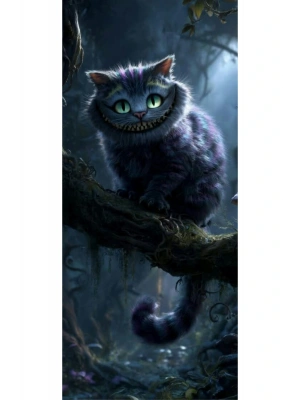 Cheshire Kedisi Kapı Direk Kaplama Folyosu BASKILI STİCKER Sağ-Sol 2 Adet 22*50 CM