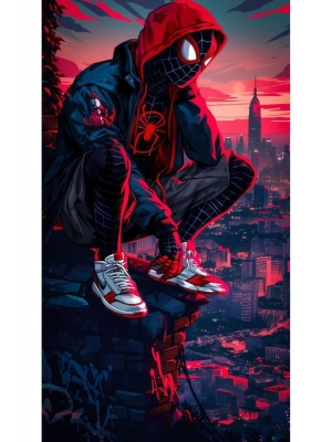 Miles Morales Kapı Direk Kaplama Folyosu BASKILI STİCKER Sağ-Sol 2 Adet 22*50 CM