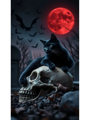 Kedi ve Kuru Kafa Kapı Direk Kaplama Folyosu BASKILI STİCKER Sağ-Sol 2 Adet 22*50 CM