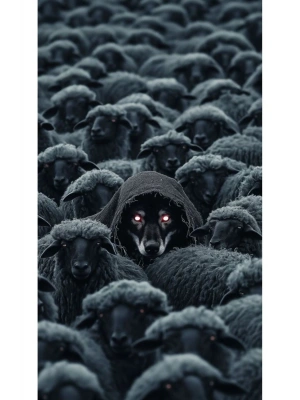 Koyun Postu İçinde Kurt Kapı Direk Kaplama Folyosu BASKILI STİCKER Sağ-Sol 2 Adet 22*50 CM