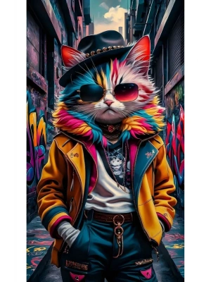 Renkli Kedi Kapı Direk Kaplama Folyosu BASKILI STİCKER Sağ-Sol 2 Adet 22*50 CM