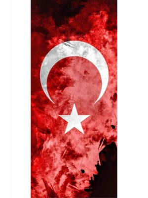 Türk Bayrağı ve Kurt Kapı Direk Kaplama Folyosu BASKILI STİCKER Sağ-Sol 2 Adet 22*50 CM