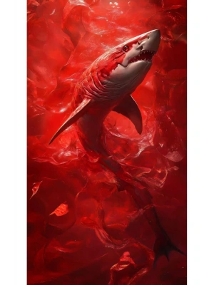 Kırmızı Köpek Balığı Kapı Direk Kaplama Folyosu BASKILI STİCKER Sağ-Sol 2 Adet 22*50 CM